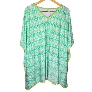 Cabana Life Womens XL‎ Green Geometric Kaftan Swim Coverup Crochet Trim 470-SS7